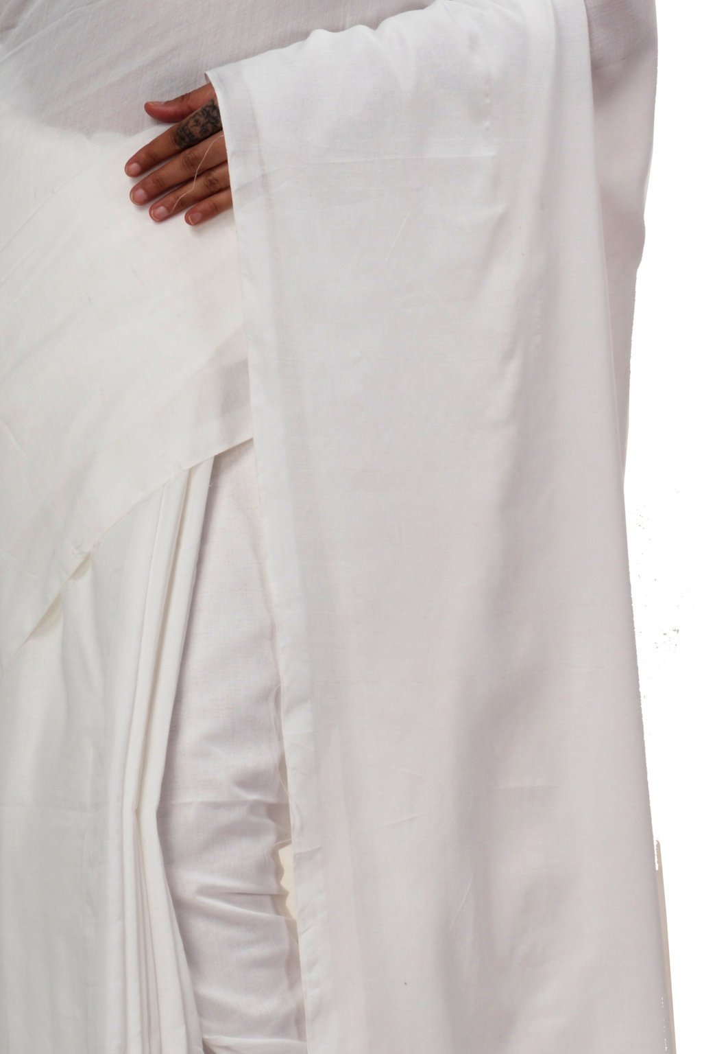 White Pure Cotton ThanKhadi Hand Loom Saree (446)